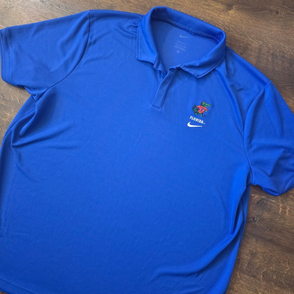 Nike Florida Gators Dri-FIT Polo Shirt Mens XXL Blue Albert Alligator Logo